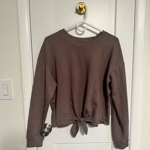 90 Degrees by Reflux brown women's boatneck tie front long sleeve top size large